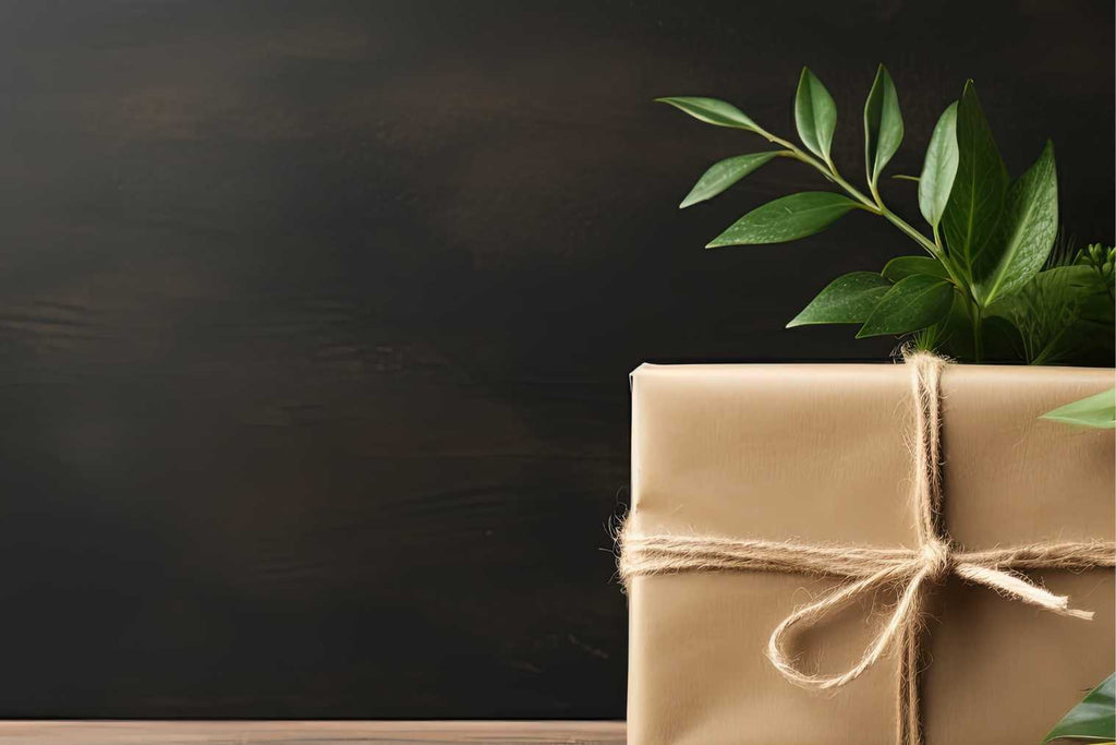 cadeau eco responsable avec feuilles et emballage responsable 
